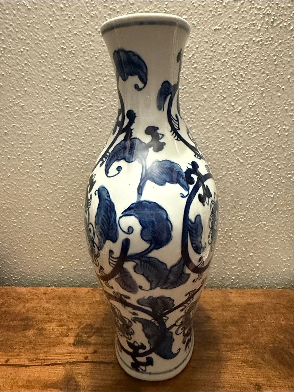 Blue and White Floral Ceramic Vase Approx 11”